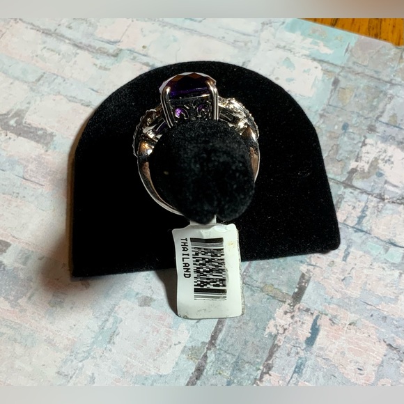 NIB 925 Faceted Amethyst Ring w/ White Simulated Diamonds Sz 6.75 - Picture 8 of 12